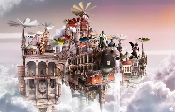 The sky, castle, soars, 3D graphics