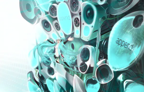 Look, girl, music, background, art, speakers, vocaloid, hatsune miku