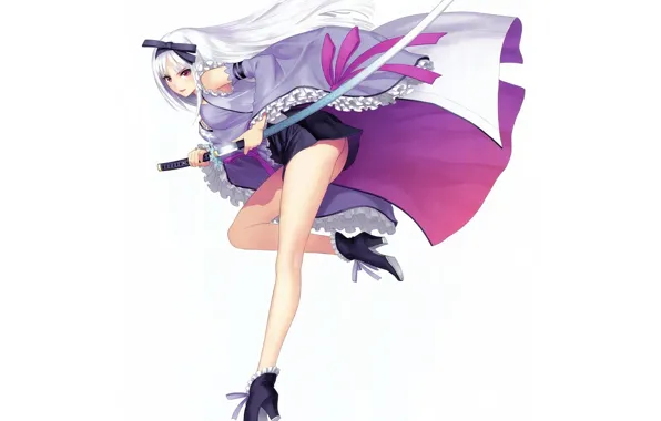 Shorts, katana, white background, bow, art, sheath, tony taka, shining blage