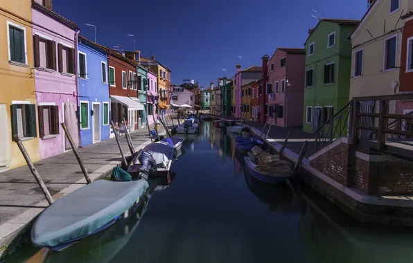 Picture water, the city, colored, home, channel, Burano
