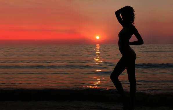 Picture sea, the sun, sunset, Nude, on the shore