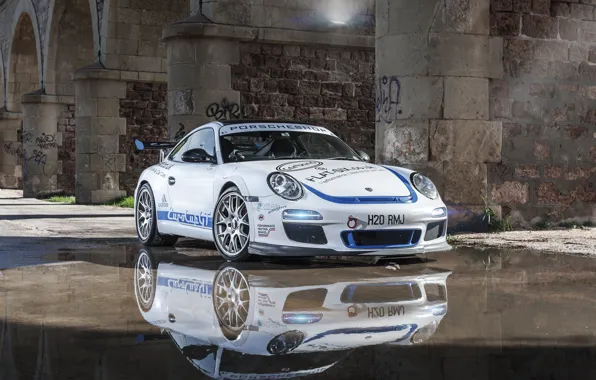 White, reflection, 997, Porsche, white, sports car, Porsche, Carrera S