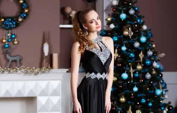 Decoration, room, toys, new year, makeup, dress, hairstyle, outfit