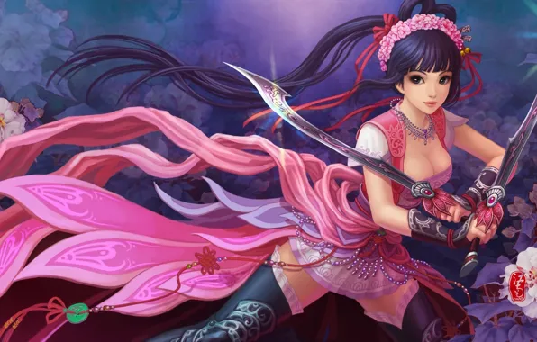 Picture flowers, weapons, the game, sword, warrior, art, the spirit of war three