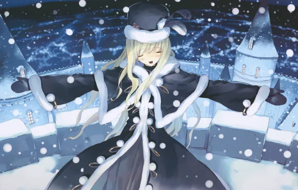 Winter, snow, castle, the evening, Alice, coat, art, alice in wonderland