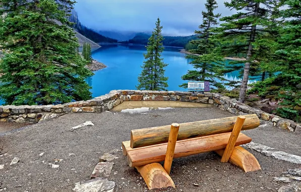 Picture bench, ate, Canada, Banff National Park, Canada, Moraine Lake, Moraine Lake, Banff