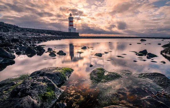Shore, lighthouse, Iceland, Gullbringusysla