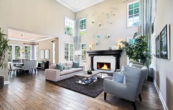 Design, style, sofa, furniture, Windows, interior, fireplace, mansion