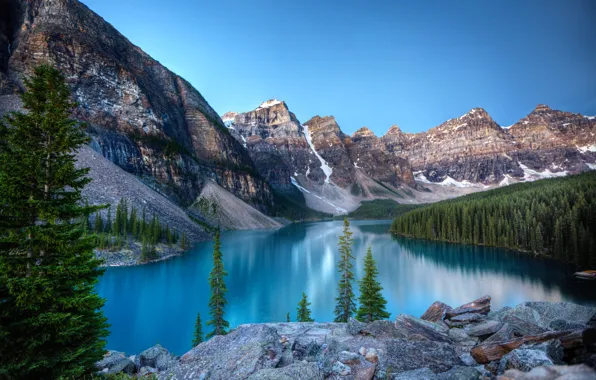 Landscape, mountains, nature, lake, reflection, stones, rocks, Canada
