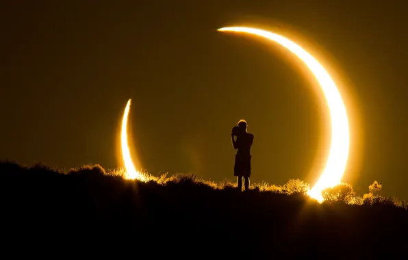 Picture moon, sun, boy, solar eclipse