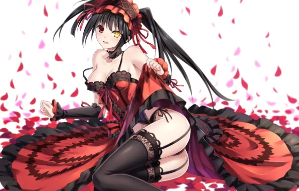 Girl, spirit, stockings, petals, dress, art, silence, date a live