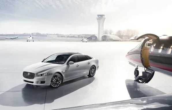 White, the sky, Jaguar, Jaguar, airport, sedan, the front, ultimate