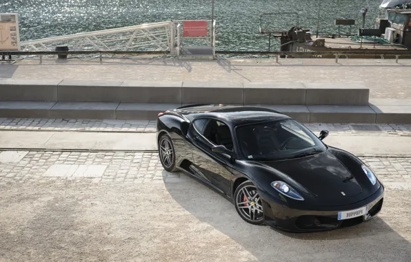 Picture black, ferrari, Ferrari, black, promenade, f430, the view from the top, headlights