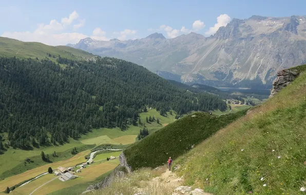 Greens, mountains, slope