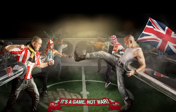 Background, football, fight, flags, fans, football, This is a game not war, It's a game-not …