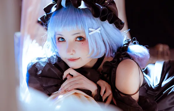 Girl, anime, blue hair, takes, cosplay