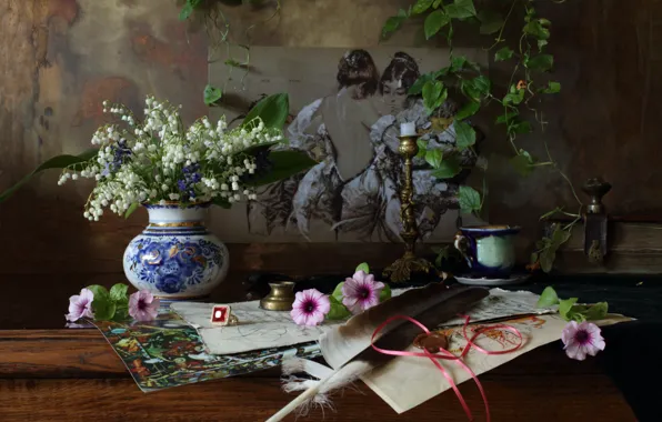 Pen, picture, ring, Cup, lilies of the valley, print, Petunia