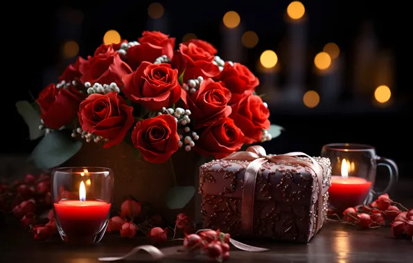 Love, flowers, gift, romance, heart, roses, love, happy