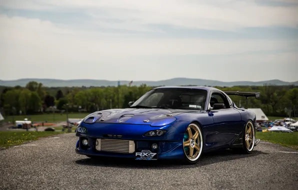 Mazda, Blue, RX-7, Gold, Wheels