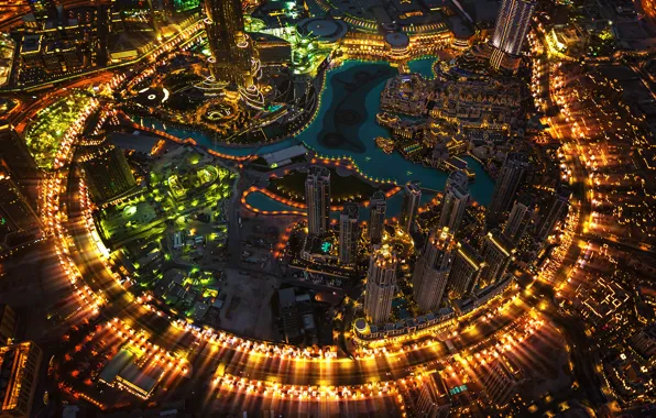 The city, lights, the evening, Dubai, Dubai, UAE, Burj Khalifa