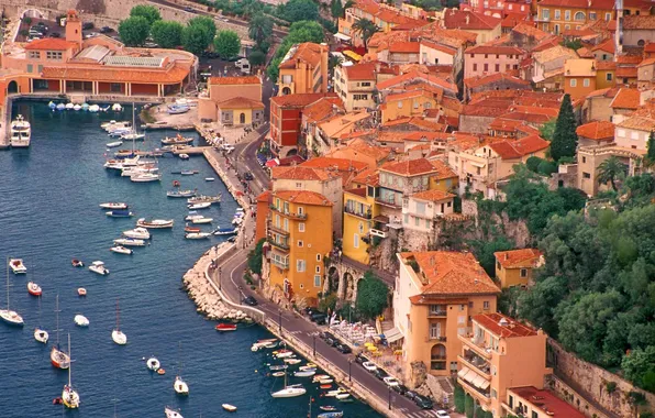 Roof, trees, home, Bay, yachts, boats, Parking