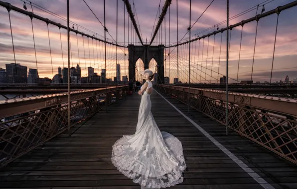 Girl, bridge, dress, Asian, the bride