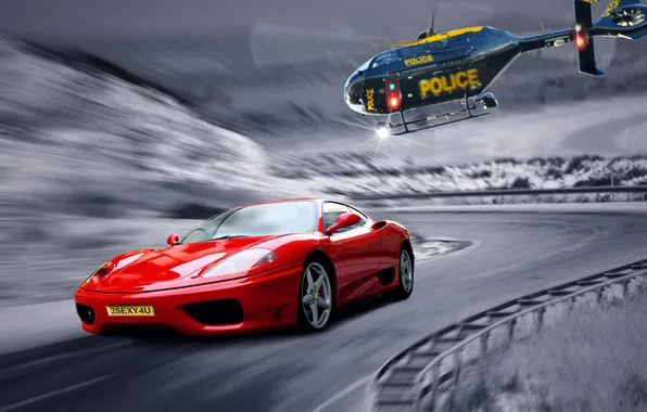 Picture road, police, chase, helicopter, Ferrari, classic, need for speed 3