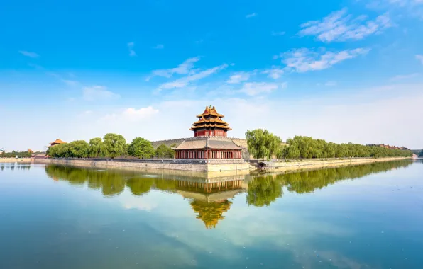 The sky, water, trees, reflection, China, the building, China, City
