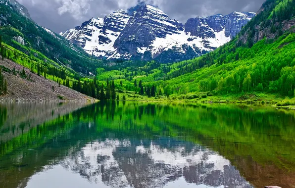 Nature, mountains, national, outdoors, overcast, maroon bells