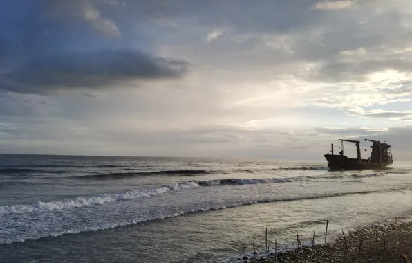 Beach, Sunset, The ship, Priiskovy