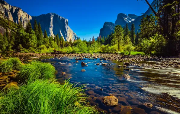 Landscape, mountains, nature, river, Yosemite, national Park, reserve, Merced
