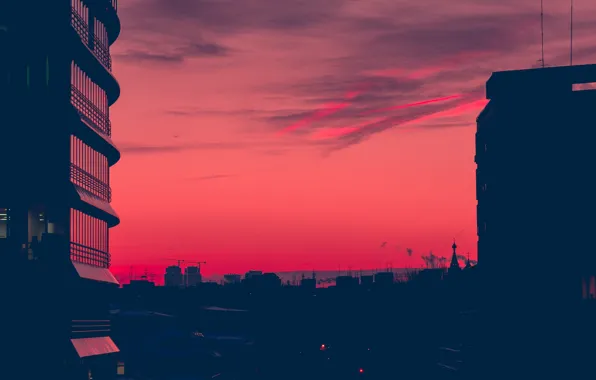 The sky, the city, dawn, street, the building, silhouette, NN, nijniynovgorod