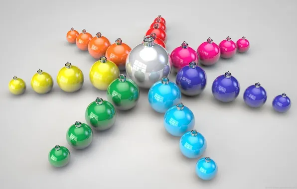 Balls, rays, holiday, toys, star, color, new year