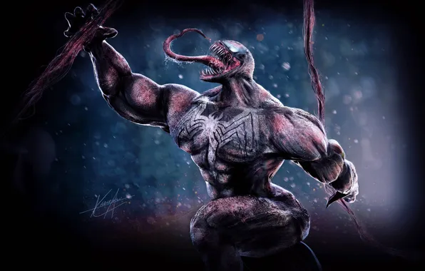 Language, saliva, spear, comics, Venom, Venom, symbiote, 3D graphics