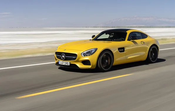 Machine, auto, yellow, desert, coupe, Mercedes-Benz, highway, Mercedes