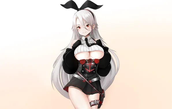 Girl, sexy, cleavage, long hair, boobs, anime, beautiful, red eyes