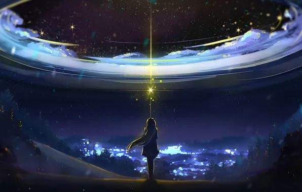 Anime Anime Girls Meteor Streak Cloud Mass Night Sky Starry Night Stars  Clouds Wallpaper - Resolution:7680x4320 - ID:1357290 - wallha.com