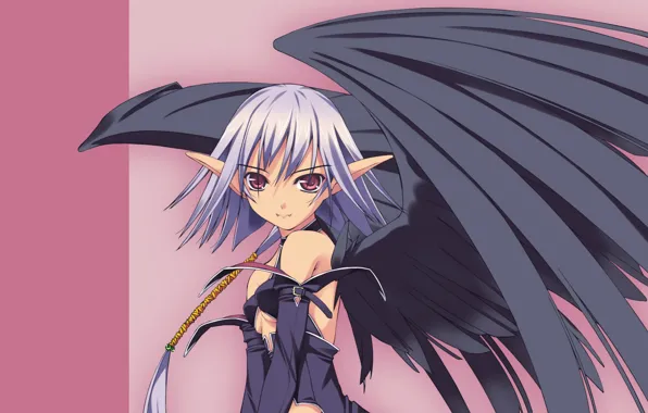 Wings, pink background, ears, art, vampire, Murakami Suigun