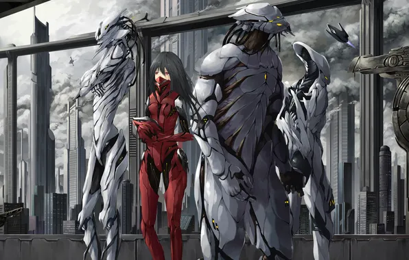 Picture girl, the city, ship, art, costume, alien