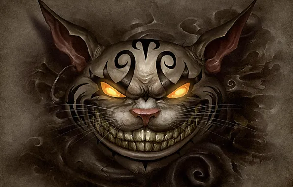 Picture cat, face, piercing, tattoo, alice, madness returns, Cheshire