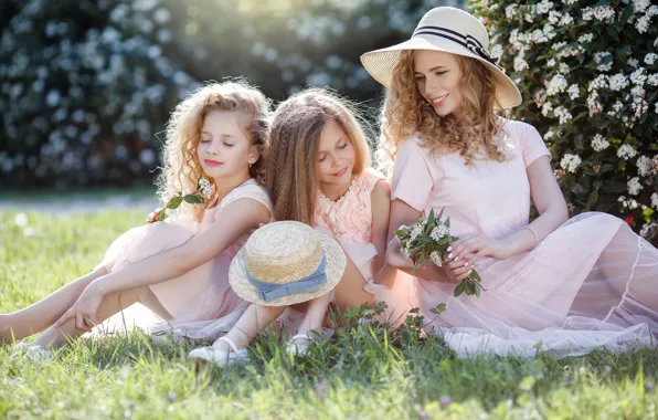 Summer, grass, girl, flowers, children, Park, mood, together