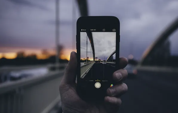 Picture clouds, landscape, sunset, bridge, photo, iPhone, hand, cars