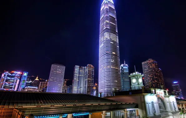 Night, skyscraper, Hong Kong