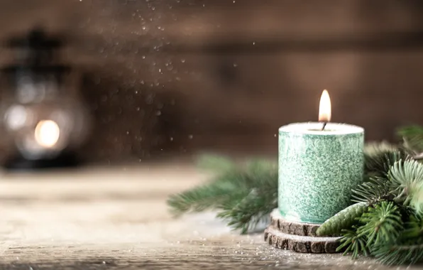 Candle, Christmas, New year, bump, decoration, spruce branches