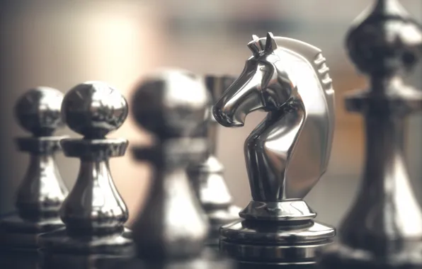 Rendering, horse, Shine, blur, chess, chess Board, bokeh, chess pieces
