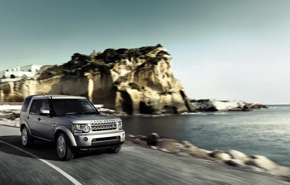 Road, sea, summer, movement, shore, jeep, SUV, Land Rover