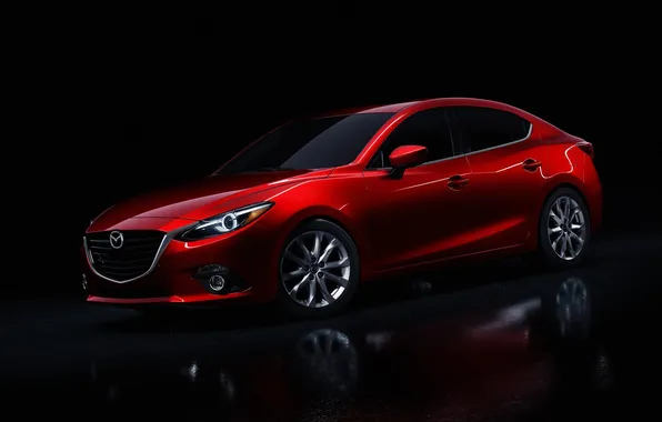 Black background, sedan, red, Mazda 3, Mazda, Sedan