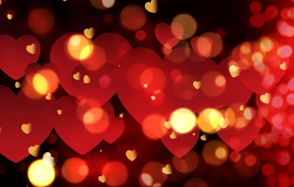 Hearts, red, love, background, romantic, hearts, bokeh, Valentine's Day