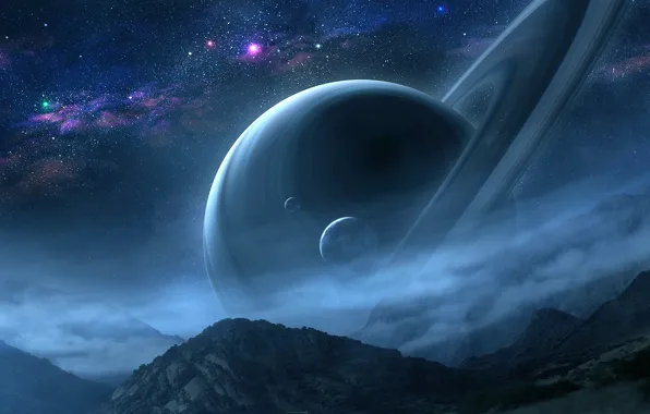 Space, Stars, Ring, Orbit, Satellites, Gas Giant