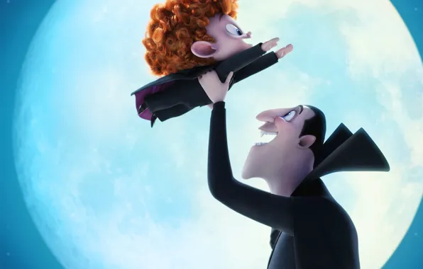 Cinema, animation, vampire, red, moon, monster, red hair, flying